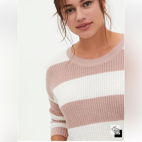 Torrid pullover drop shoulder striped pink & white cotton blend sweater sz L - Picture 3 of 13